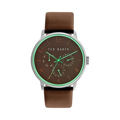 Men's brown leather strap watch te10023496